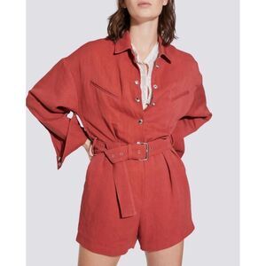 IRO Ambrocio Romper Large 40 NWT Rust Red Cotton Belted Utility Cargo Luxury